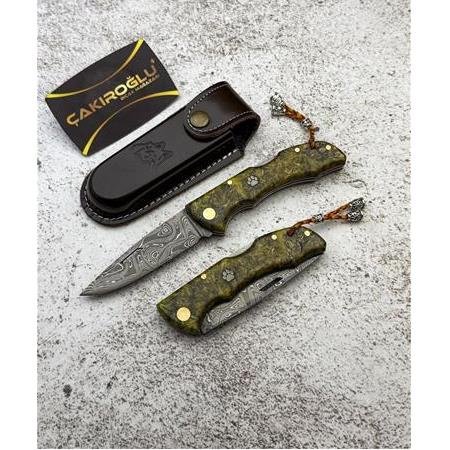 El Yapımı Özel Üretim Damascus, Stabilize, Kilit Mekanizmalı Showy Series Av Kamp Çakısı Kod:0850/17 - Çakıroğlu