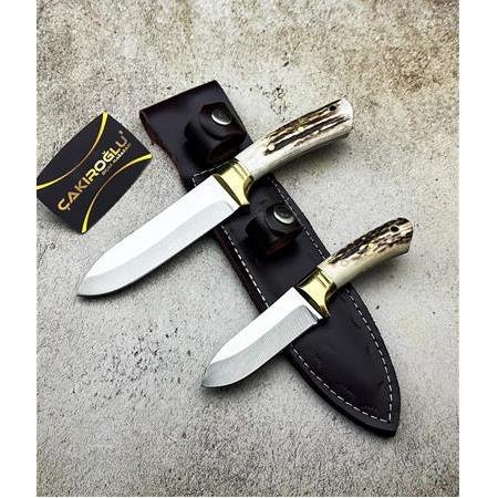 El Yapımı Yerli Üretim Bushcraft Model Geyik Boynuzu Kabzeli Baba Oğul Av Kamp Bıçağı Kod:ckr583/04 - Çakıroğlu