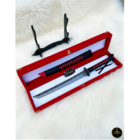 El Yapımı Üst Düzey Vip Özel Üretim Kutulu Damascus Çelik Deri Kın’lı 60 Cm Katana Kod:ckr587-09 - Çakıroğlu