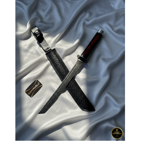 El Yapımı Tamamen Üst Düzey Vip Özel Üretim Damascus Çelik Deri Kın’lı 50 Cm Katana Kod:ckr455-07 - Çakıroğlu