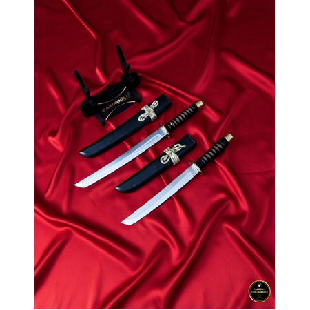 El Yapımı Ve El İşçiliği Tamamen Özel Üretim Orijinal Kınlı Ve Standlı 2’li Set Katana Ckr455-1 - Çakıroğlu