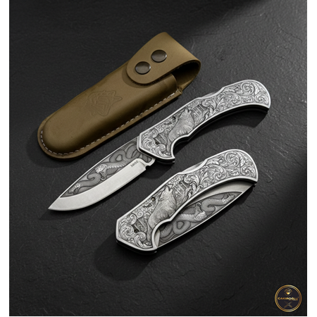 El Yapımı 3d Yılan Gravür İşleme N690 Böhler Çelik, Kurt İşlemeli Metal Kabze Kamp Çakısı Ckr833-03 - Çakıroğlu