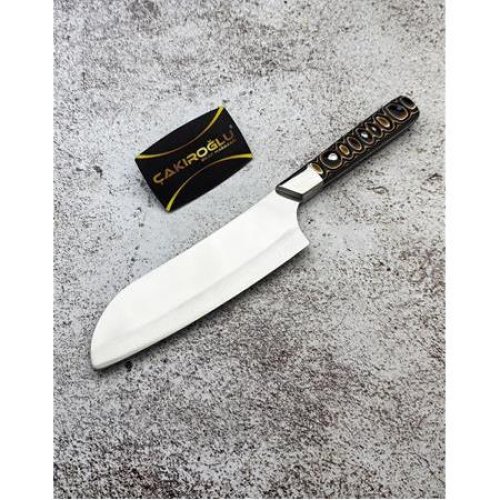 El Yapımı Yerli Üretim, İşlemeli Verzalit Kabze Santoku Profesyonel Şef Aşçı Bıçağı Kod:ckr364 - Çakıroğlu