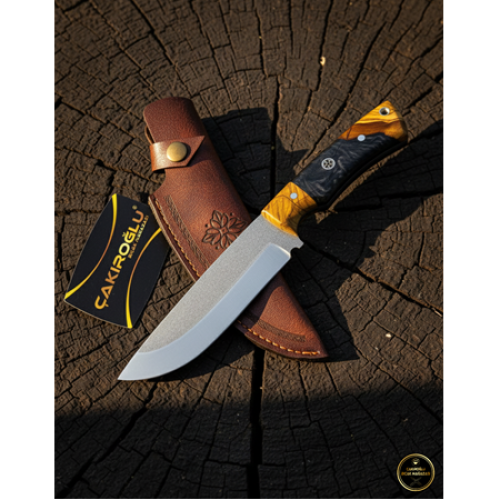 El Yapımı Yerli Üretim Gece Siyahı Epoksi Hibrit Kabzeli Bushcraft Avcı Av Kamp Bıçağı Ckr553/03 - Çakıroğlu